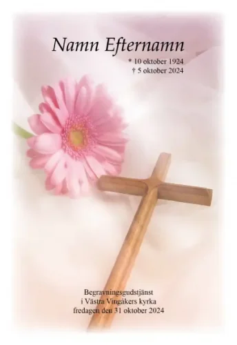 Programkort med kors och blomma